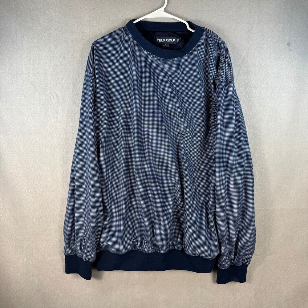 Polo Golf Ralph Lauren Mens Navy Check Crew Neck Windshirt Pullover Large